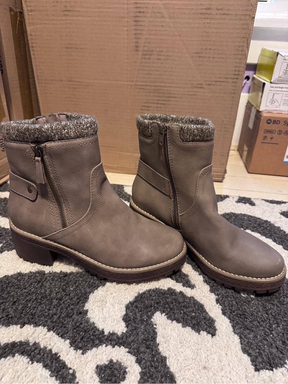 Cliffs by WHITE MOUNTAIN Taupe Knit-Cuff Ankle Boots